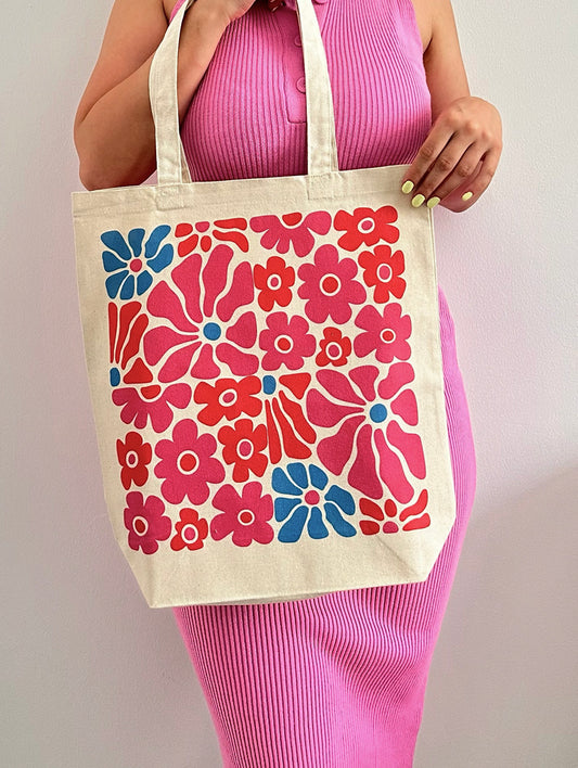 Flowers Print Tote Bag