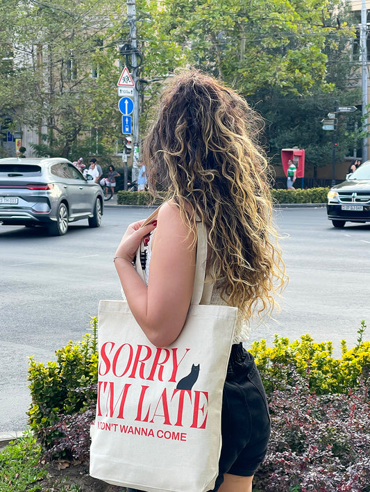 Sorry I'm Late Print Tote Bag